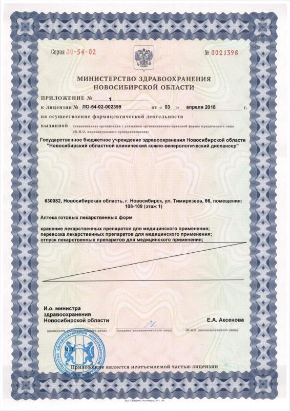 Лицензия на осуществление фармацептической деятельностию Приложение 1